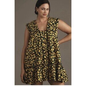 Anthropologie Maeve Collared  Swing Mini Dress 100% Cotton Sz 1X Yellow